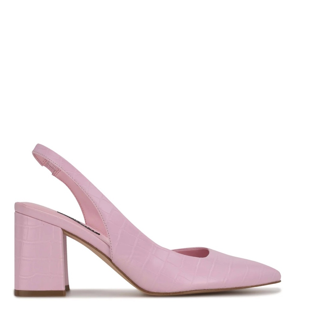 Nine West Pink Croc-Embossed Slingback Block Heel